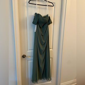 Off Shoulder Sweetheart Chiffon Mermaid Dress Eucalyptus